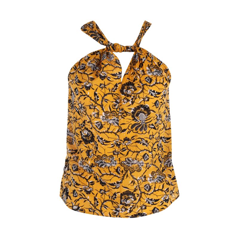 Isabel Marant Floral Print Halter Top In Yellow Cotton